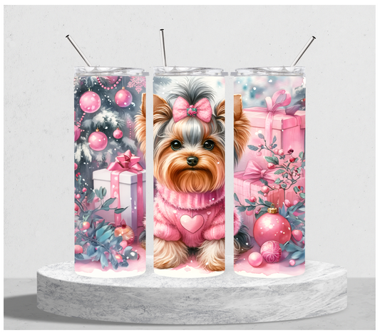Yorkie Pink Christmas Tumbler