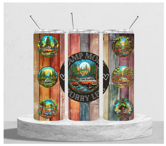 Camp More Worry Less Wood Tumbler