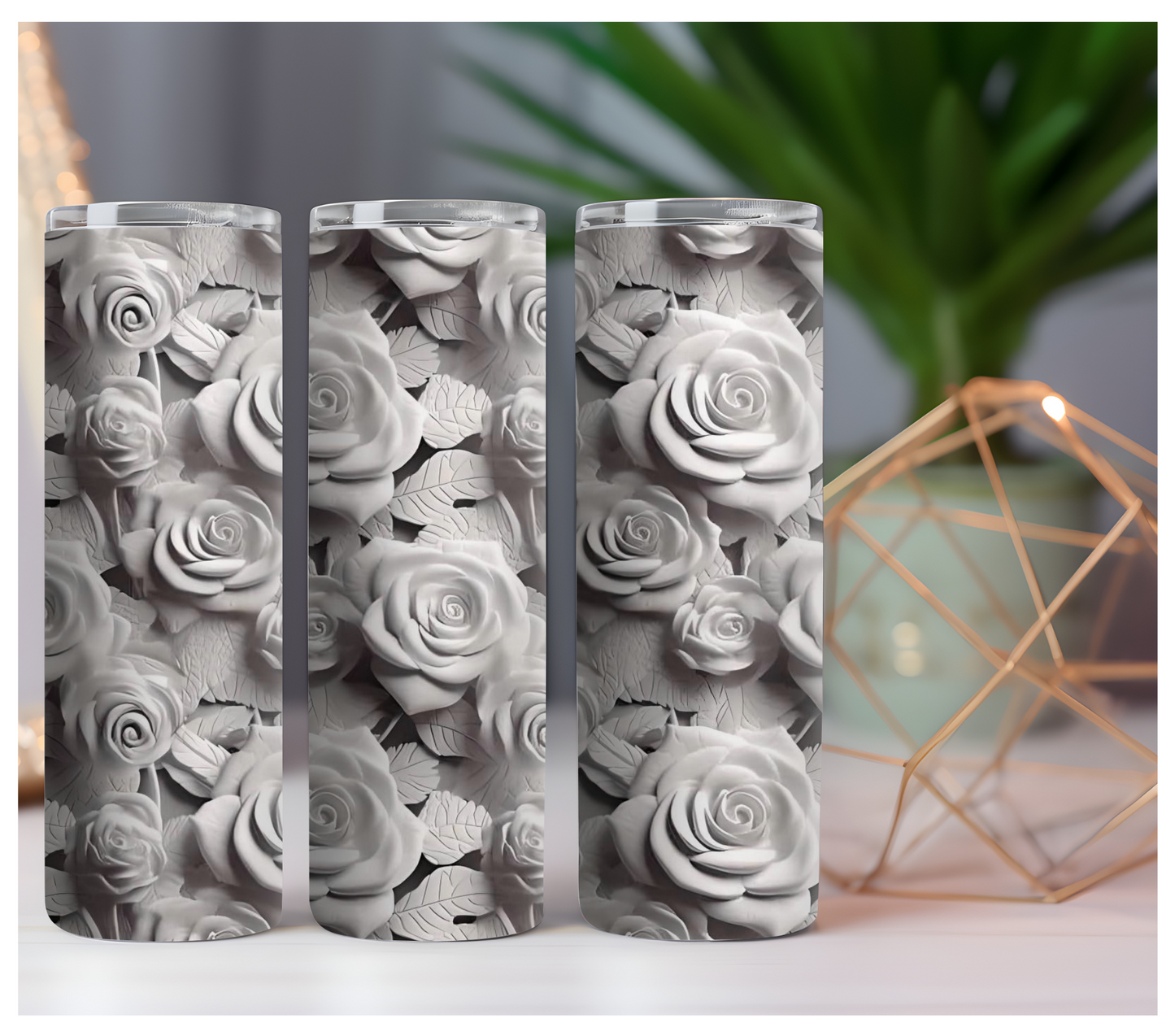 3D White Roses Tumbler